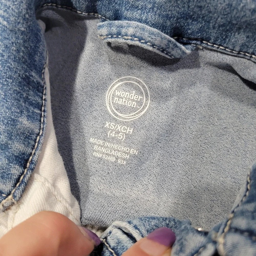 Wonder‎ Nation Denim Jacket Kids XS 4-5 Blue White Colorblock Trucker Jean Coat